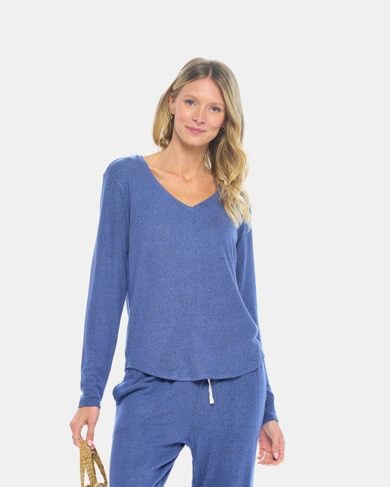 Women's Brushed Long Sleeve Raglan V-Neck Lounge Top 3 College Navy