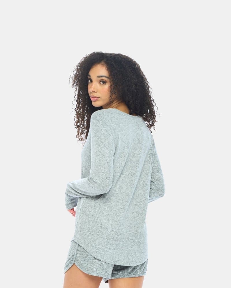 Women's Brushed Long Sleeve Raglan V-Neck Lounge Top 2 Soft Grey